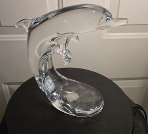 Hadeland Sweden Clear Art Glass Dolphin Sculpture Signed